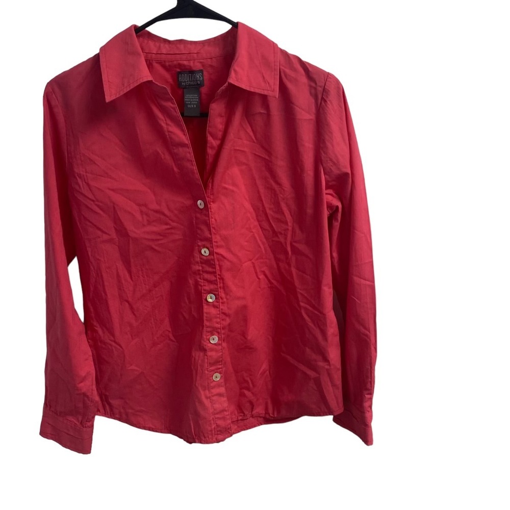 Chicos Additions Button Down Shirt Womens 0 Small Pink Good Long Sleeve Cotton